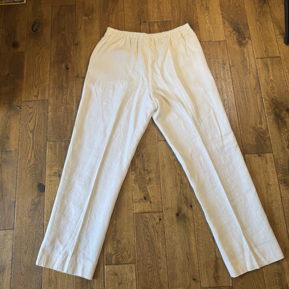 Kim Rogers White Linen Lined Pants Pull On Straight Leg Trouser Womens Sz L - Picture 7 of 7